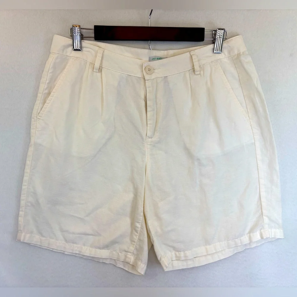 STILE BENETTON Linen Shorts White Cream Khaki Italy Bermuda ‎ Normcore Women 8